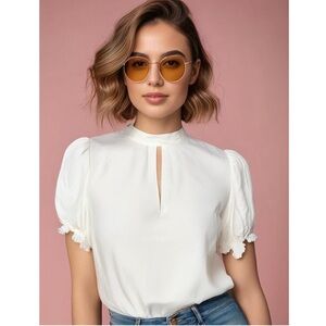 FRAME Off White Keyhole Neck Silk Party Top Size M